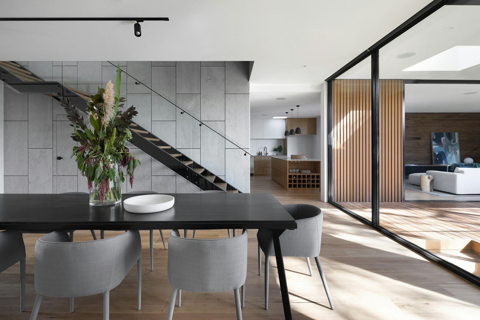 Layered Living Room — premium lounge interior with proportion and material contrast